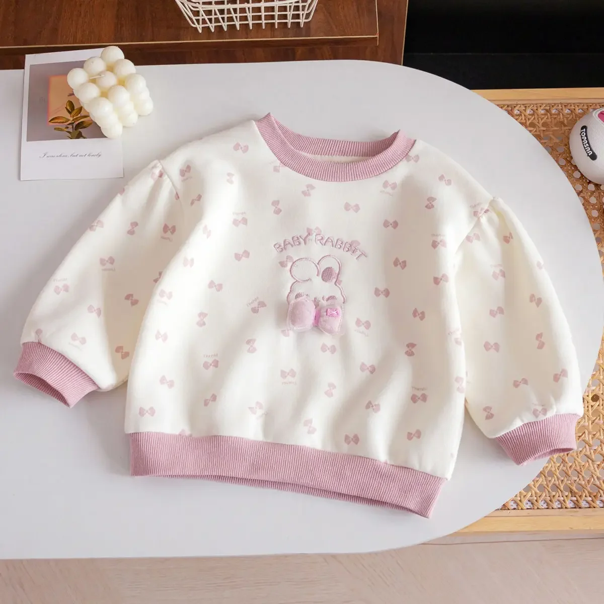 2026 Korean Style Children's Clothing Girl's Sweatshirt Winter New Fashion Kids Cartoon Rabbit Sweatshirt Spring Autumn Top