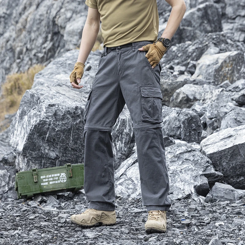 New Loose Multi Pocket Men Cargo Pants Spring Autumn Fashion Detachable Casual Pants Outdoor Hiking Training Men Sports Pants