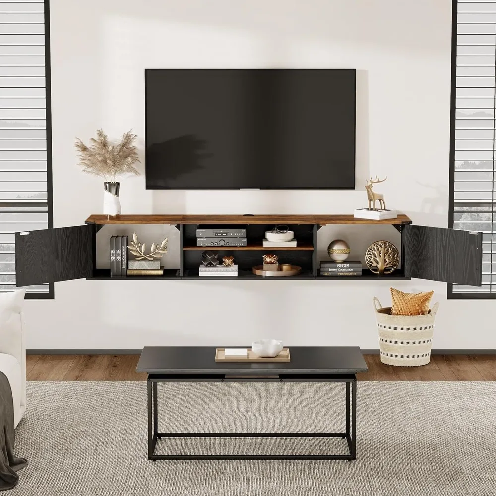 حامل تلفزيون عائم على طراز المزرعة مقاس 63 بوصة مع مساحة تخزين من طبقتين لأجهزة التلفاز حتى 80 بوصة #2