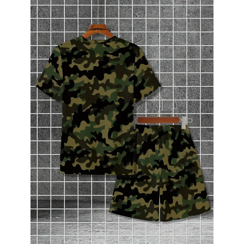 2025 Summer Personalized 3D Printed Men's Daily Leisure Sports Street Round Neck Short Sleeved T-shirt Shorts Set