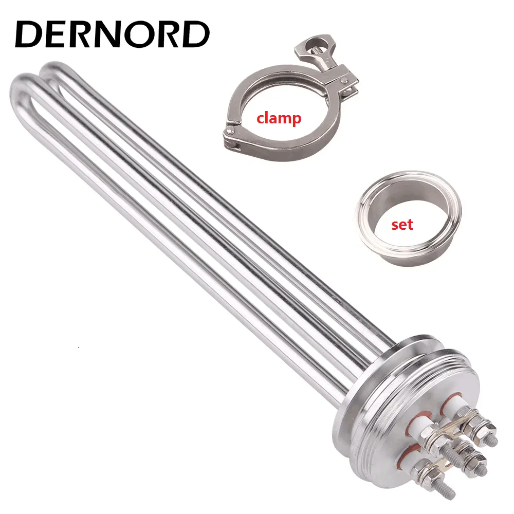 DERNORD 1.5 Inches Immersion Tri Clamp Tubular Heating Element 220V 2500w/3500w/4500w Brew Resistance Heater Water