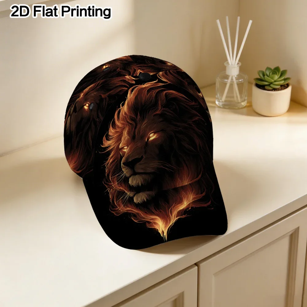 Customization Fiery Majestic Lion Printed Baseball Cap Polyester Fiber Material Adjustable Design Perfect for Running Sports