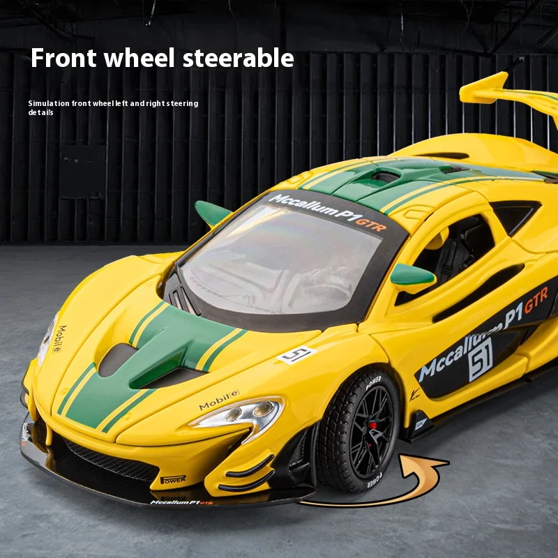 Mclaren-ダイキャストカーモデルP1 GTR,1:22,ダイキャスト合金金属,音と光,ハイシミュレーション,ボーイフレンドボックス付き車両ギフト