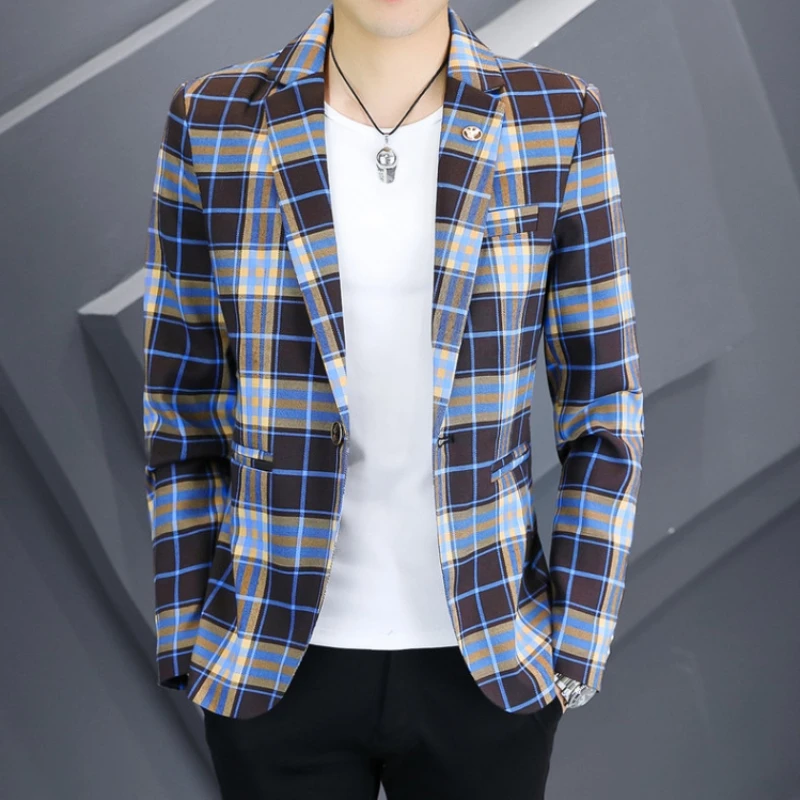 

New Fashion Trend All Matching Plaid Pattern Suit Spring and Autumn Season Personality Explosive Handsome Men's Clothing