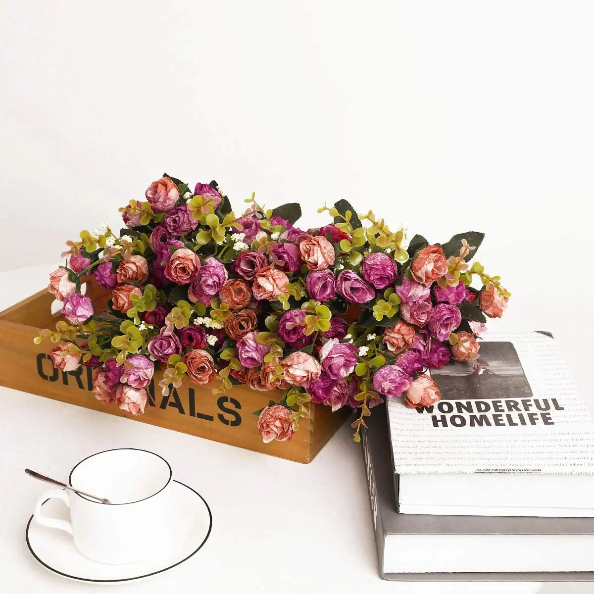 7 zweig 21 Köpfe Künstliche Blumen Bouquet Mini Rose für Braut Dusche Hochzeit Floral Geburtstag Party Home Büro Dekoration – Detail 9