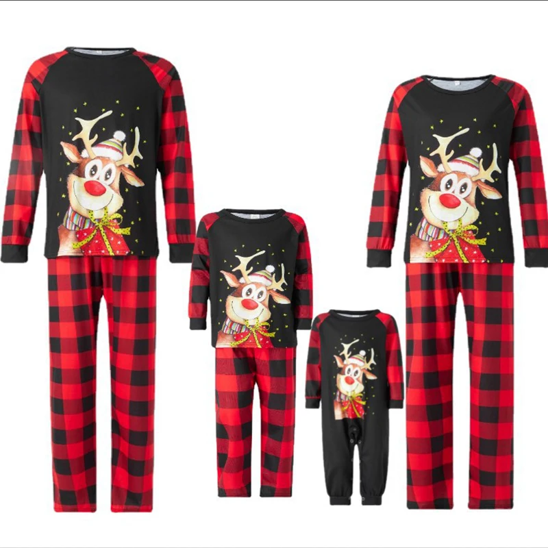 Christmas Family Matching Outfits Father Mother Daughter Son Pajamas Sets Xmas Mommy And Kids Sleepwear Clothes Deer Tops+Pants