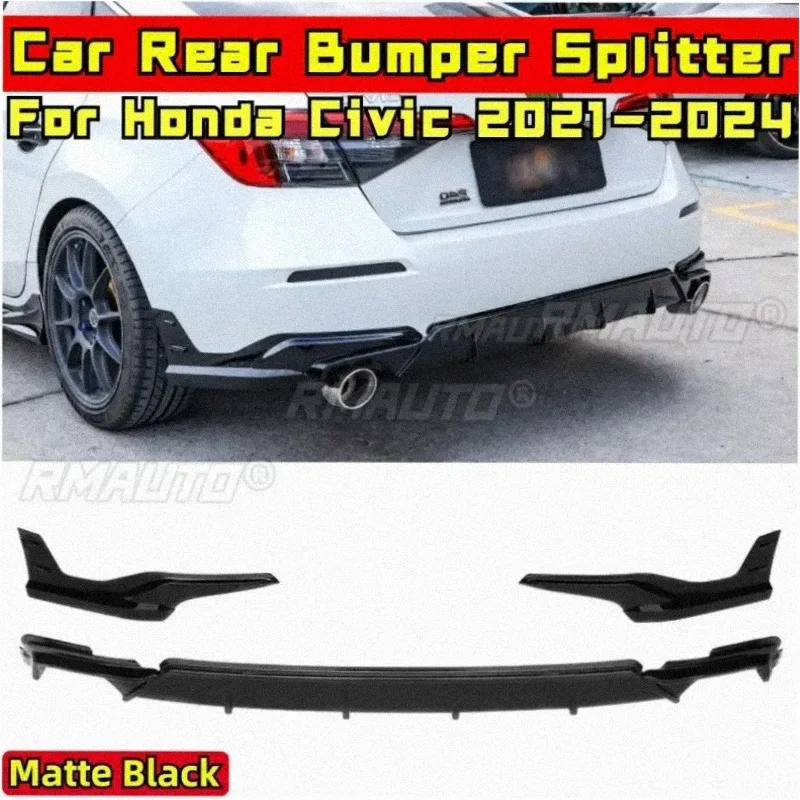 Civic Rear Bumper Lip Matte Black MUGEN Style Rear Bumper Splitter Body Kit for Honda Civic 11th Gen 2021-2024 Car Accessories