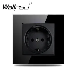 Black Glass Euro Wall Power Socket 16A 220V with round Back EU German Russia Standard Compatible for Home Improvement