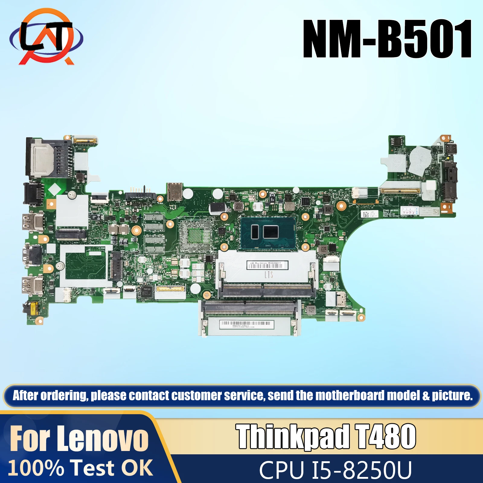 

For Lenovo Thinkpad T480 Laptop Motherboard 01YR340 01YR328 01YU851 ET480 NM-B501 With i5-8250U CPU DDR4