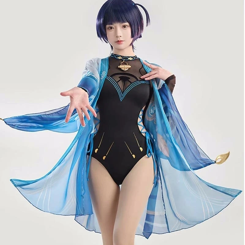 

Game Genshin Impact Scaramouche/Wanderer Cosplay Costume Women Sexy Bikini Swimwear Jumpsuits Outfit 2023Summer New Bathing Suit