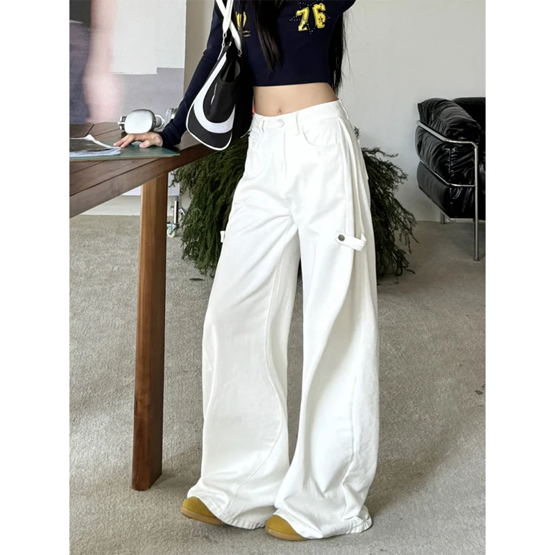 

Свободные однотонные широкие мешковатые джинсы с высокой талией, женские уличные брюки Y2K, повседневные джинсовые брюки из 100% хлопка длиной до пола, мода 2023 г.