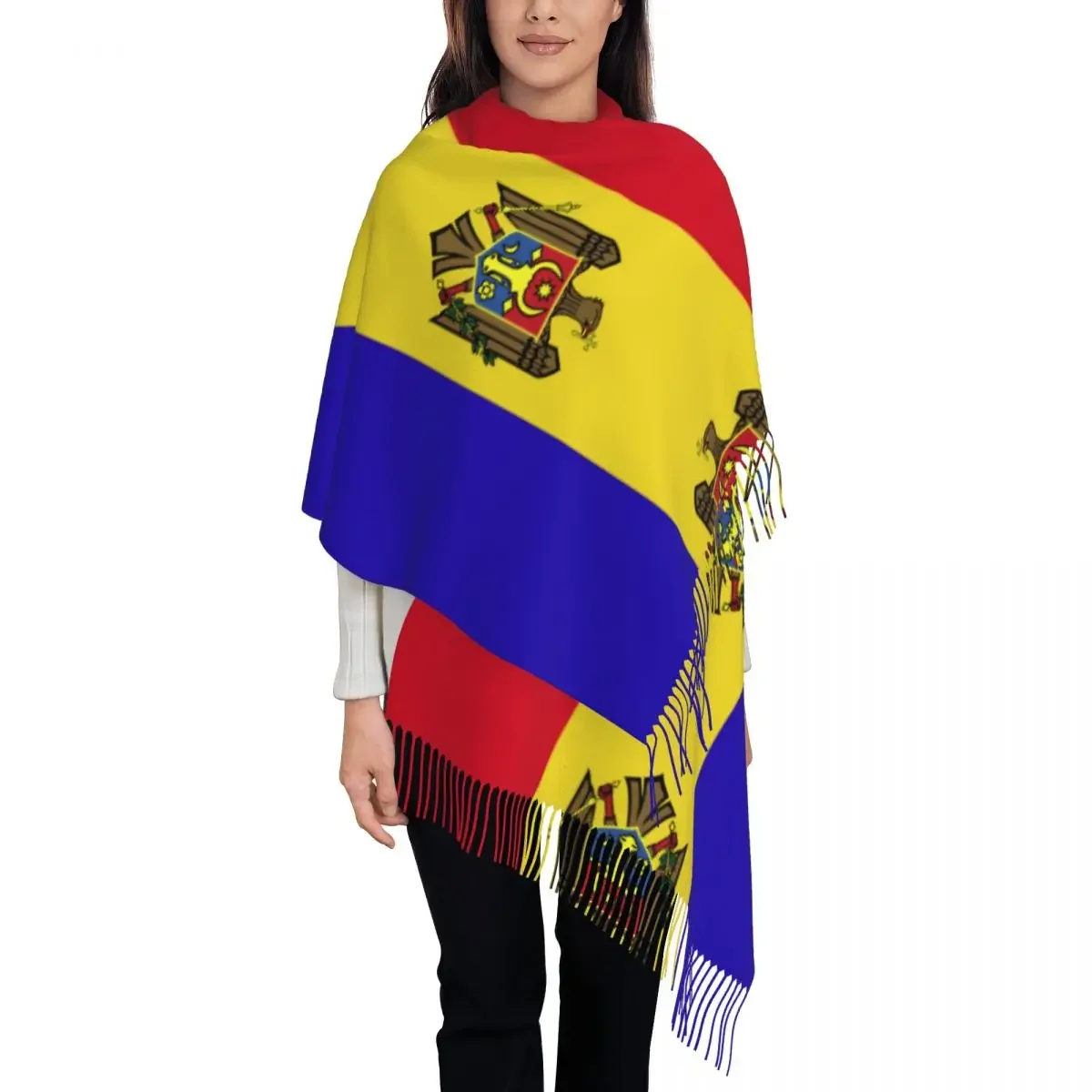 Moldova Flag Women's Tassel Shawl Scarf Fashion 