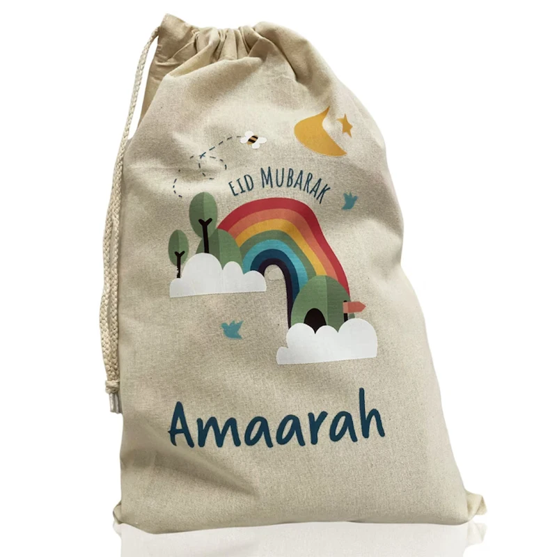 Personalised Rainbow Eid Mubarak gift sack al-Fitr Muslim Islamic Ramadan Kareem decoration Family children kid boy girl toy bag