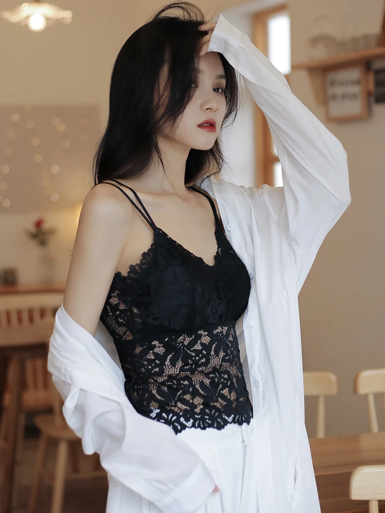 

Кружевной топ-майка для женщин, весна-осень, сексуальный, с вырезами, базовый, повседневный, однотонный