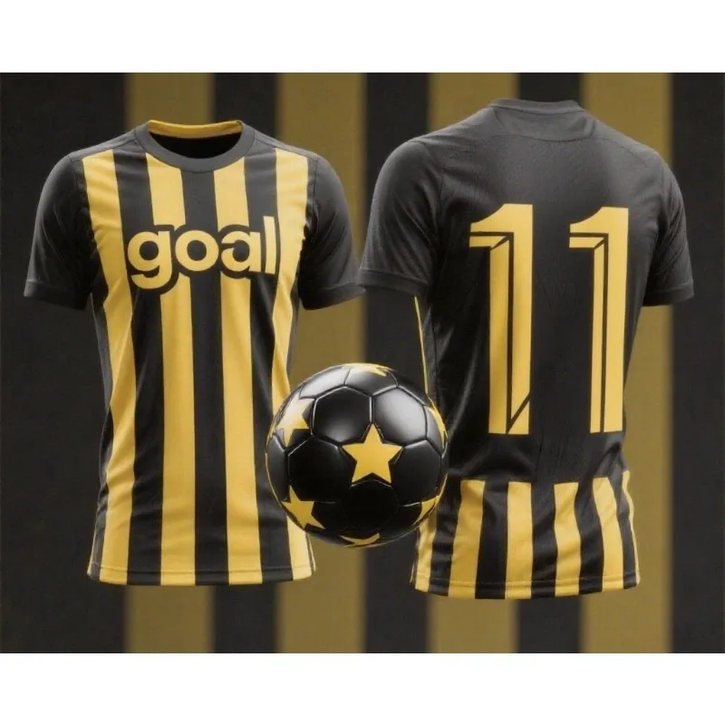 

Football Sports T-shirt Suitable for Match Training, Loose and Breathable Men's and Women's Summer Black and Yellow Digital Top