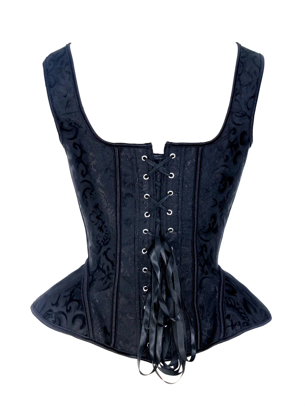 Overbust Bustier Women Black White Corset Shoulder Strap Lace Up Vintage Jacquard Vest Medieval Steampunk Corsets Top