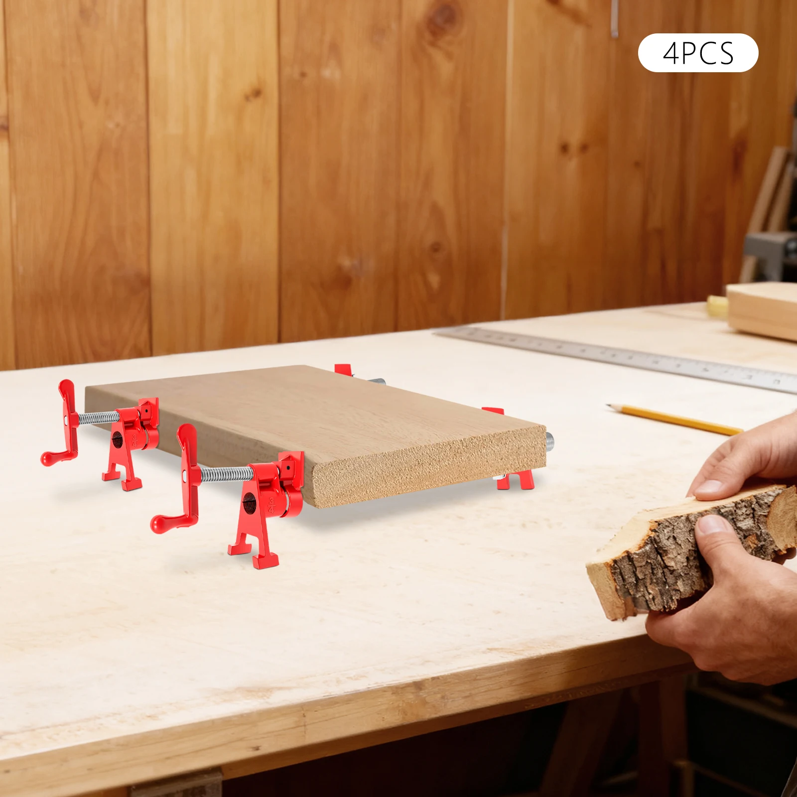 

Набор из 4 деревянных зажимов для труб, подходят для труб с резьбой 3/4 дюйма, высокоэффективные зажимы для работы с деревом, склеивания и сверления.