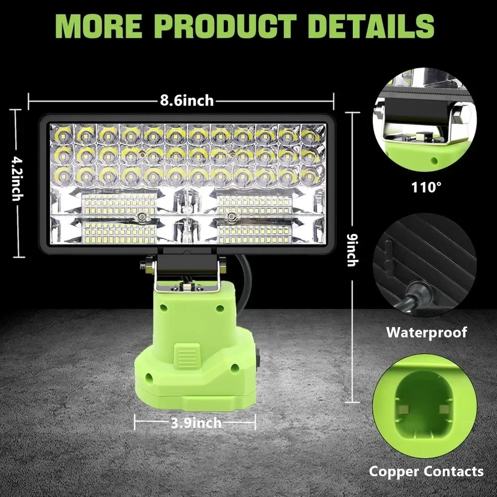 Imagem -05 - Lanterna Led sem Fio para Acampar Luzes de Trabalho Holofotes Portáteis Compatível com Ryobi Bateria 18v Modos 6000 lm 38w