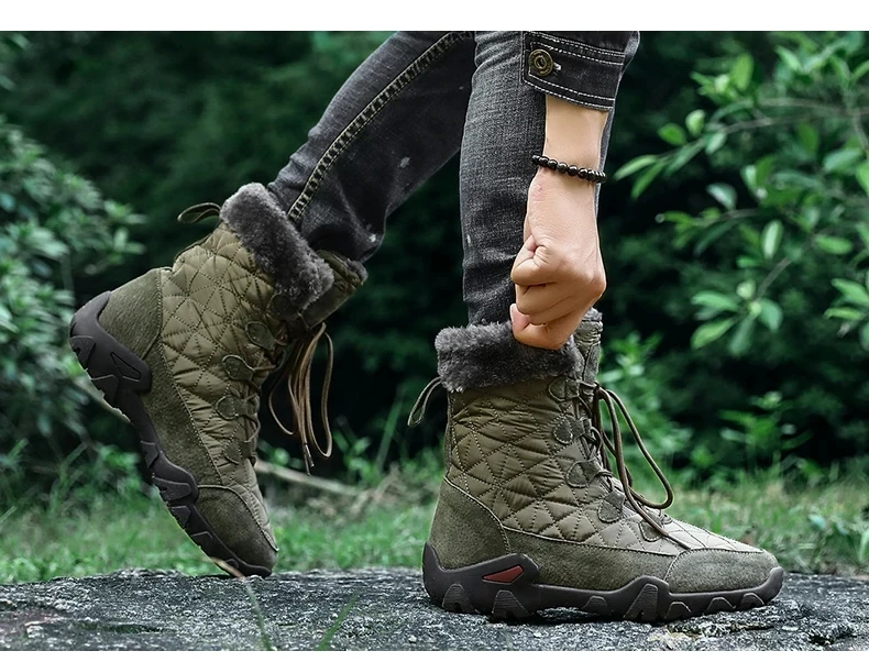New Winter Men Snow Boots Fur Plush Warm Men Ankle Boots Plus Size Waterproof Men Boots Outdoor Non-Slip Hiking Boots Work Shoes