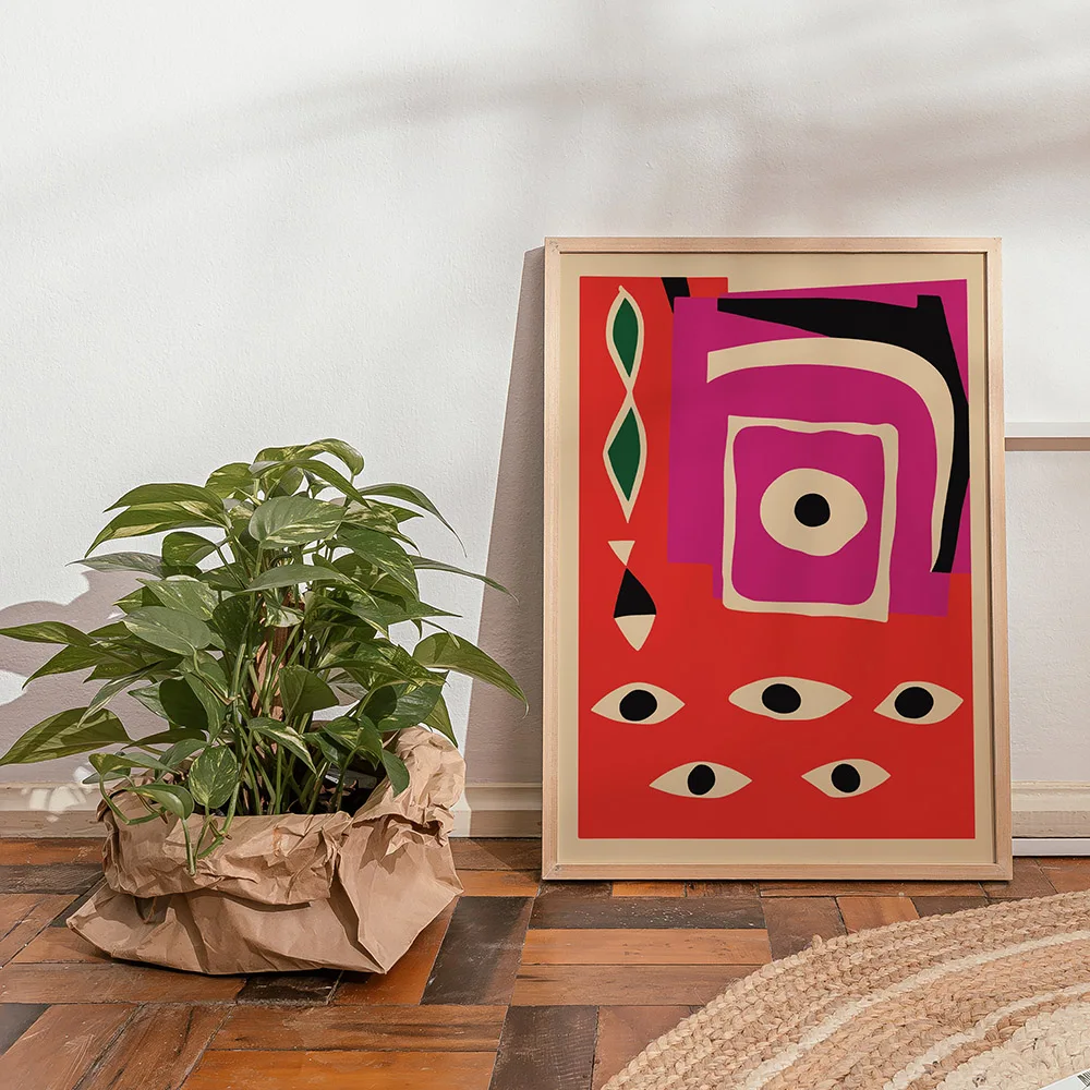 Mid-Century Abstract Color Block Canvas Painting Red Black Beige Green Art Print Poster Nordic Wall Pictures Living Room Decor