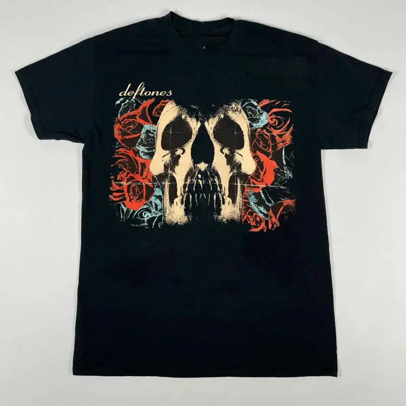 

Черная хлопковая футболка Deftones Band Skull Rose