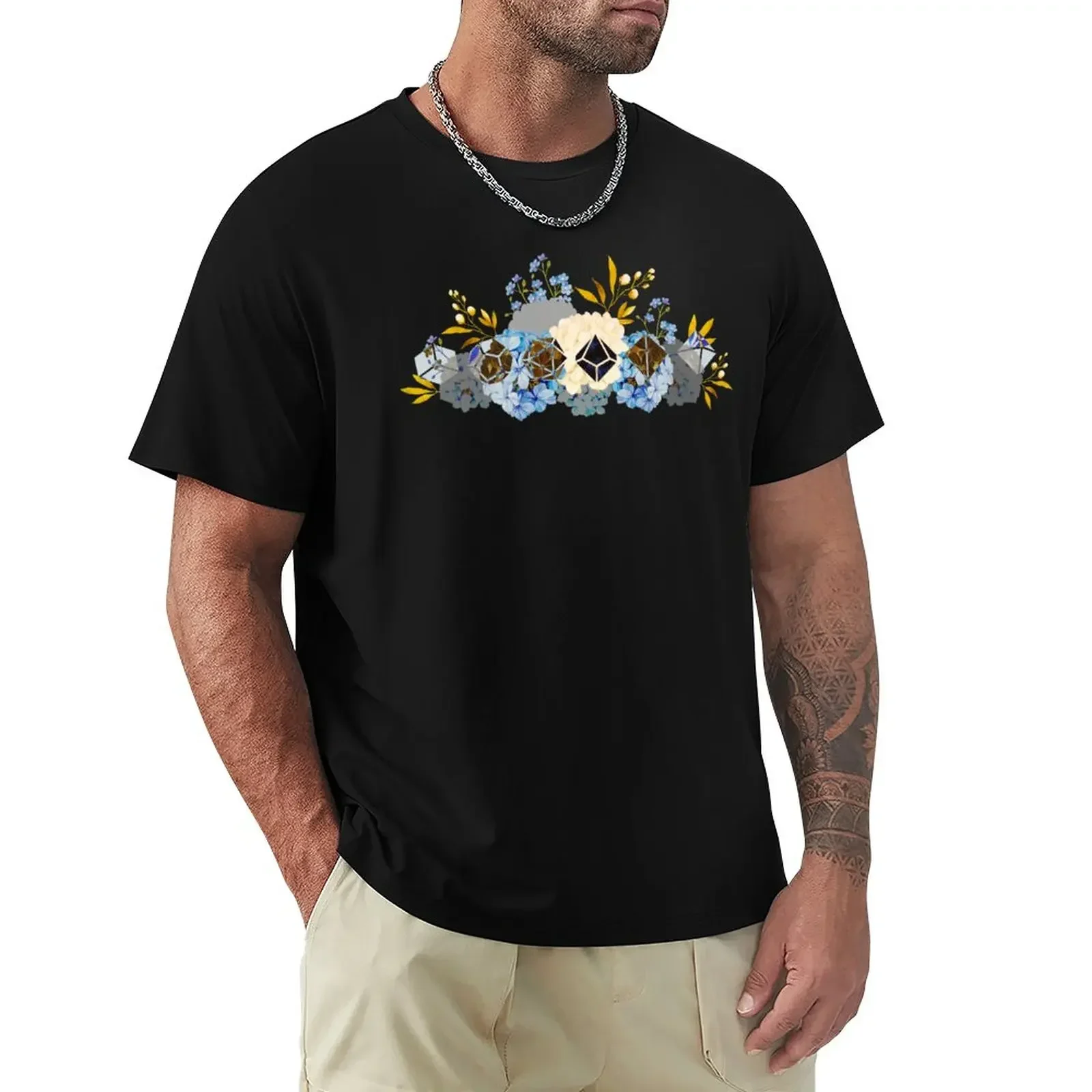 Blue Hydrangea & Dice T-Shirt kawaii clothes cute clothes men graphic t shirts tops blanks fitted t shirts for men