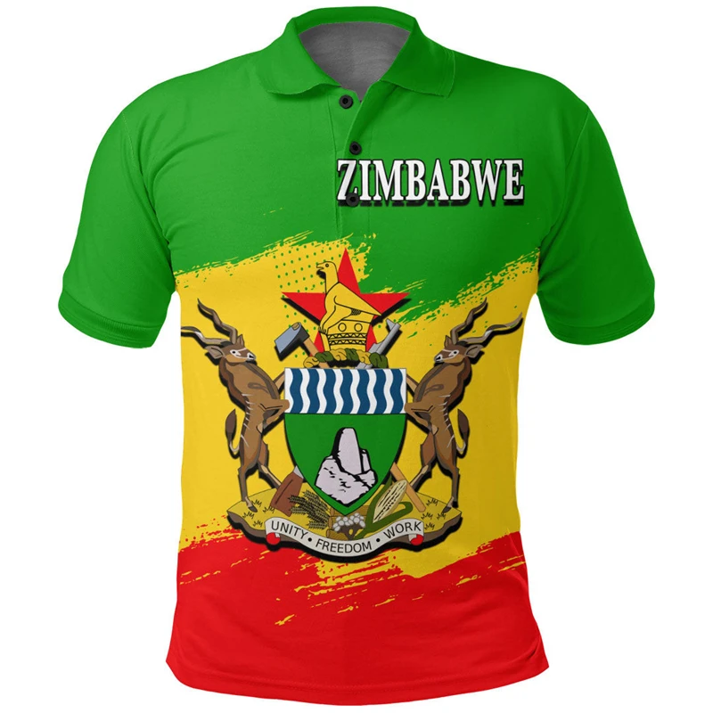 Kaus POLO peta grafis bendera Zimbabwe kaus Tee Emblem Nasional untuk pria kasual pria Streetwear Afrika pakaian atasan lengan pendek