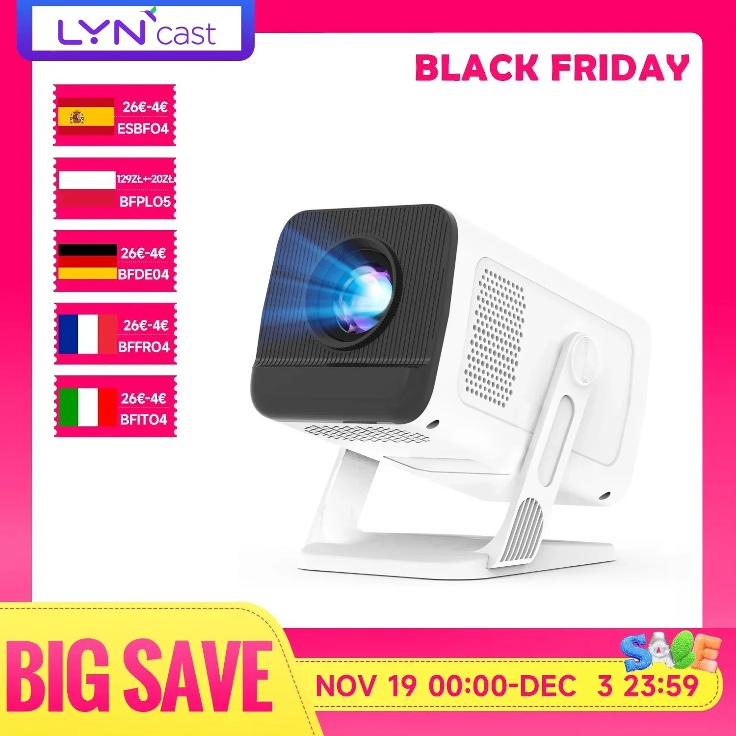 Projetor doméstico inteligente LynCast 4K com projetor portátil Wifi6 BT5.4 Android 11.0 Auto Keystone 180 °   Home Theater Beamer Flexível