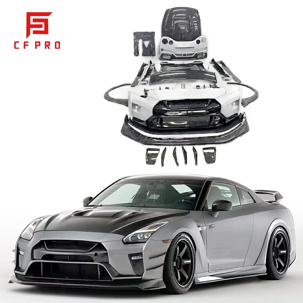 VARIS Style Carbon Fiber & ABS Front Rear Bumper Lip Engine Cover Side Skirts Rear Trunk Spoiler Body Kit For Nissan GTR R35