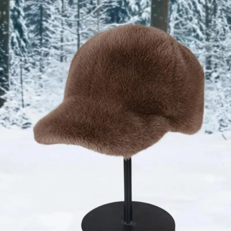 Men's Winter Outdoor Snapback, Plush Faux Fur Baseball Hat, Solid Color Thickened Luxury Fashion Cap for Women