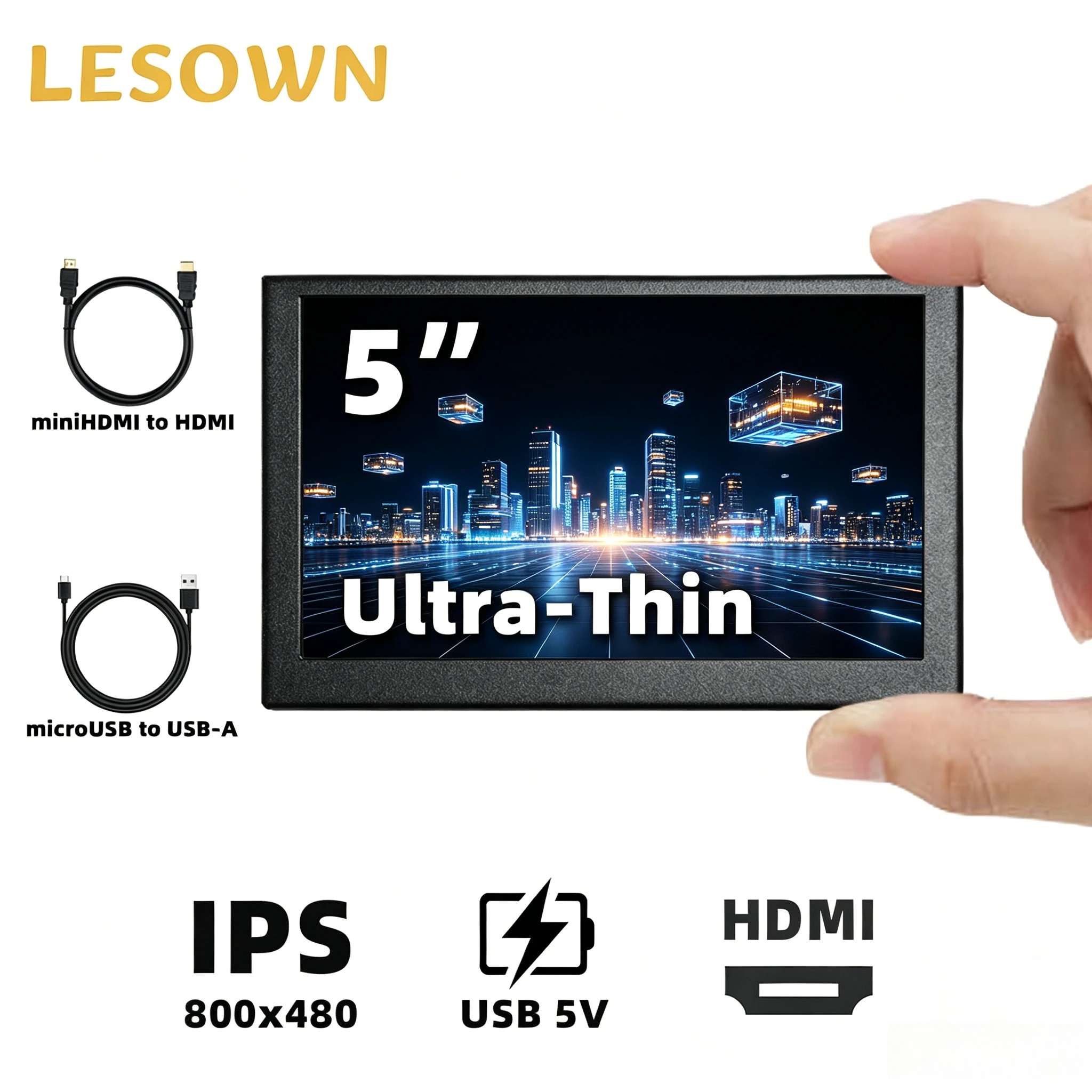 

LESOWN Black 5.0" PC Case Modding Display 800x480 60Hz 16:9 miniHDTV External Secondary Monitor for AIDA64 System