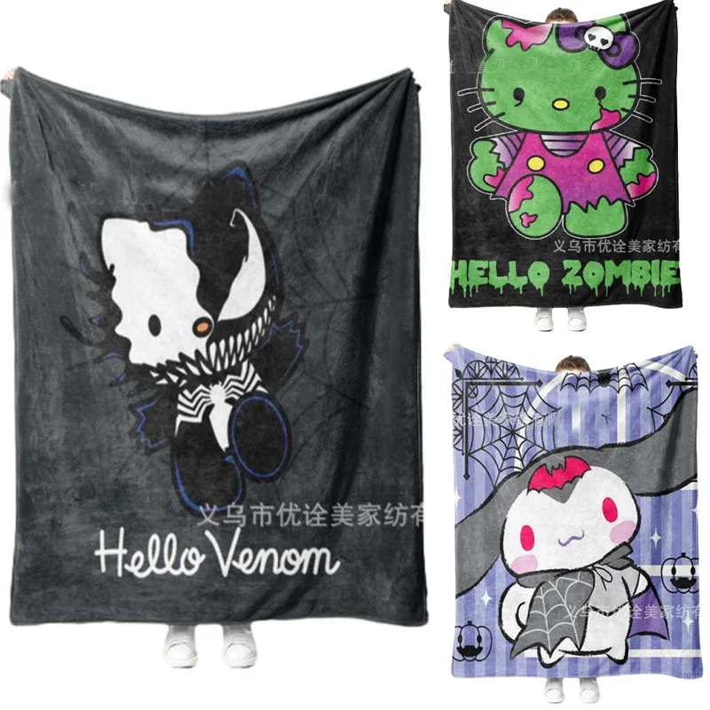 Halloween Hello Kitty Kawaii Y2k morbida coperta di flanella stampata in 3D aria condizionata coperte per pisolino caldo sanios camera da letto