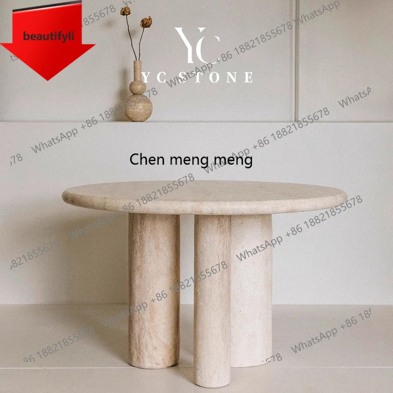 

PP Nordic minimalist natural travertine dining table round table marble design coffee table