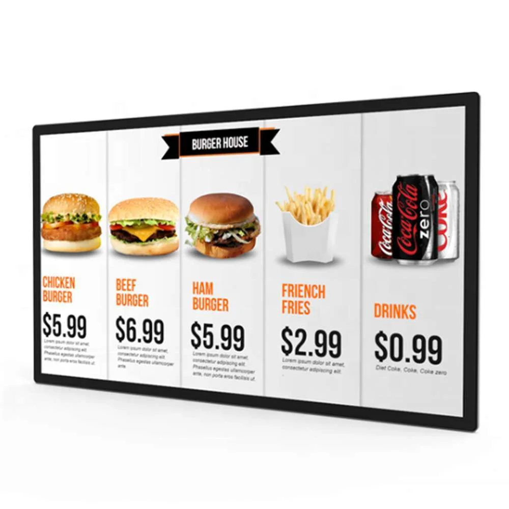 

Wall Mounted LCD Advertising Display Digital Signage Screen For Restaurant And Indoor Information Board