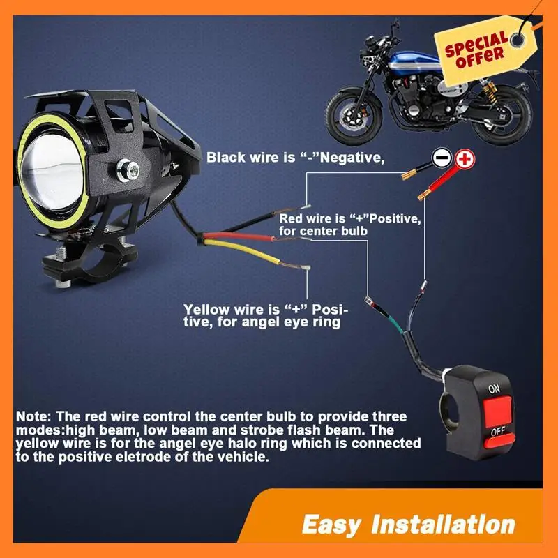 U7 Electric Scooter LED Spotlight Highlight Flashing Angel Eyes Motorcycle LED Light For Electric Scooter Remodel Durable D