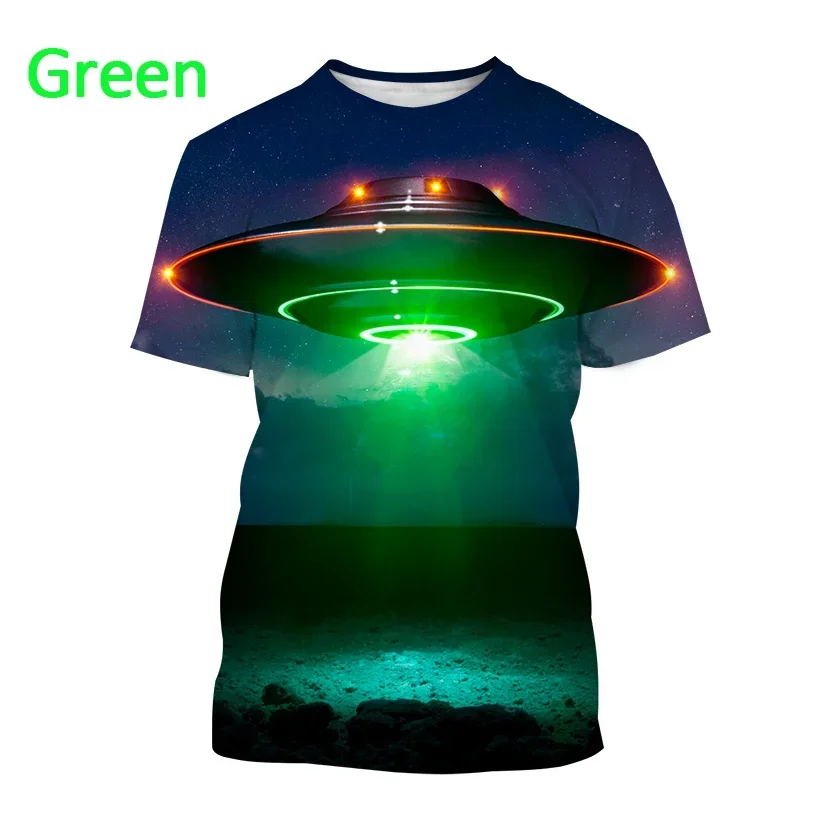 Summer Latest Alien 3D Printing UFO Men's Fashion Casual Short-sleeved T-shirt Loose and Breathable Soft and Comfortable T-shirt