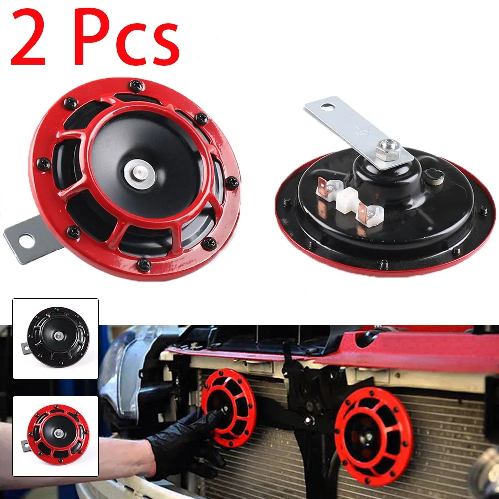 2Pcs 115DB 12V Horn Super Loud Car Grille Trumpet Red Hella Motorcycle Loudspeaker Electric Blast Tone Air Horn Car Disc Horns