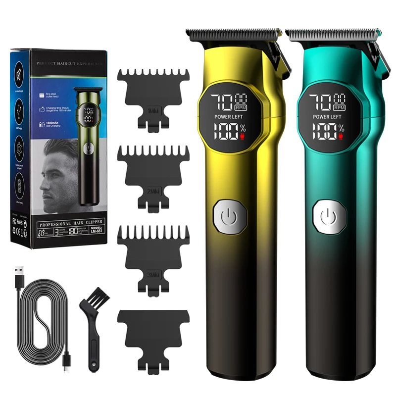 

Usb Cordless Rechargeable Professional Electric Scissor New Hair Trimmer Gradient Color LCD Digital Hair Clipper Carving Push