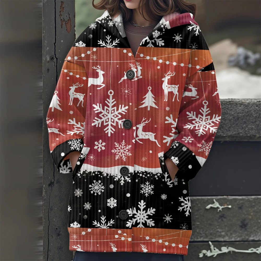 

Длинный свитер с рисунком снежинки, градиент цвета, новинка 2025 года, женский свитер с капюшоном, повседневный женский свитер для фестивальной вечеринки