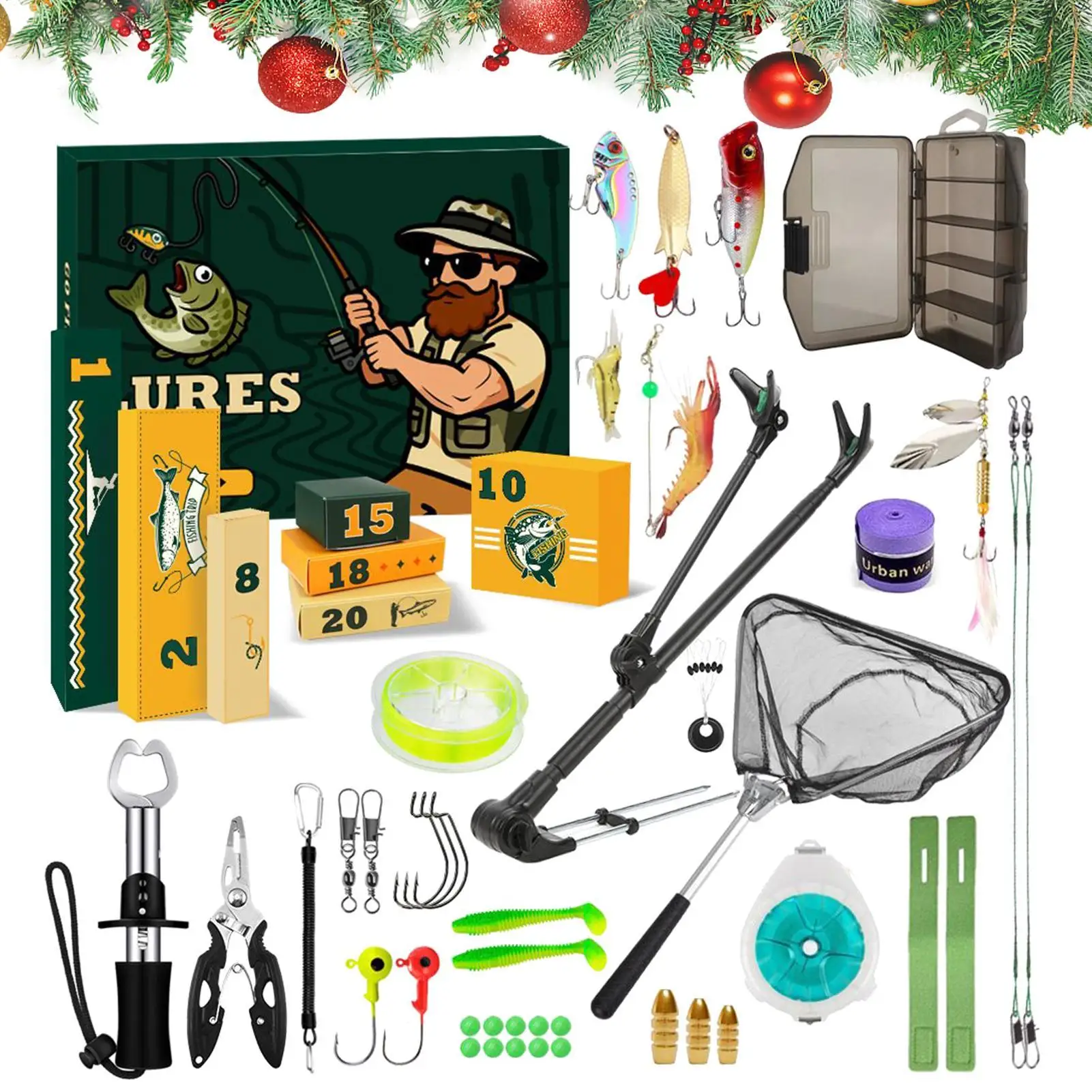 

Рождественский календарь для рыбалки, 24-дневные забавные праздничные аксессуары для рыбок, рождественский календарь, рыболовная приманка для взрослых, рыболовных работ, мальчиков, рыбаков