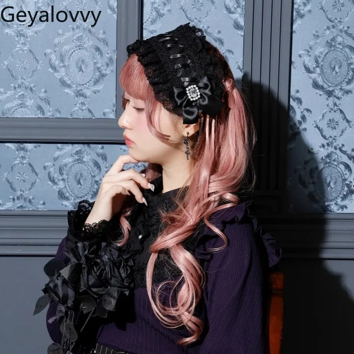 

Japanese Lolita Black Lace Bow Hair Accessories Sweet and Cute Girls Headwear College Style Versatile Lace Headband Bandana