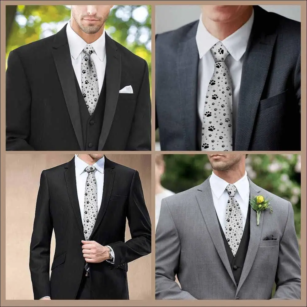 Corbata gris para hombre con estampado de pata de perro, corbata de moda para amantes de las mascotas para ocasiones informales formales