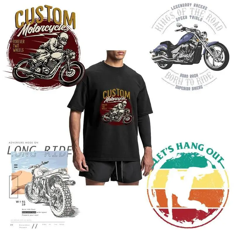 

25cm Extreme Racing printed men's T-shirt Heat transfer hip-hop teenager motorcycle Iron On stickers DIY clothing