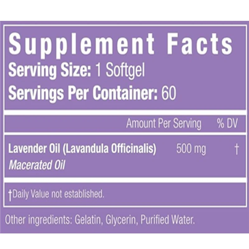 Lavender Oil Capsules -500mg, 60 Softgel Capsules, 100% Natural, Non GMO, Kosher Certified