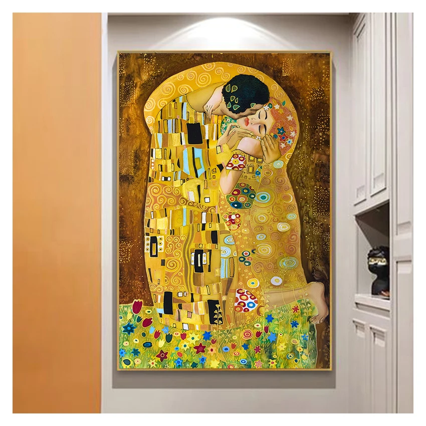 Abstract Oil Painting on Canvas Print Poster Modern Art Wall Pictures For Living Room Cuadros Classic Artist Gustav Klimt kiss