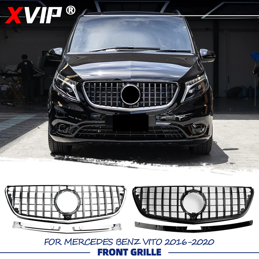 

XVIP Glossy Black GTR Style Racing Grille Chrome Silver Bumper Grille Upper Grille For Mercedes Benz V-Class W447 2016-2020 VITO