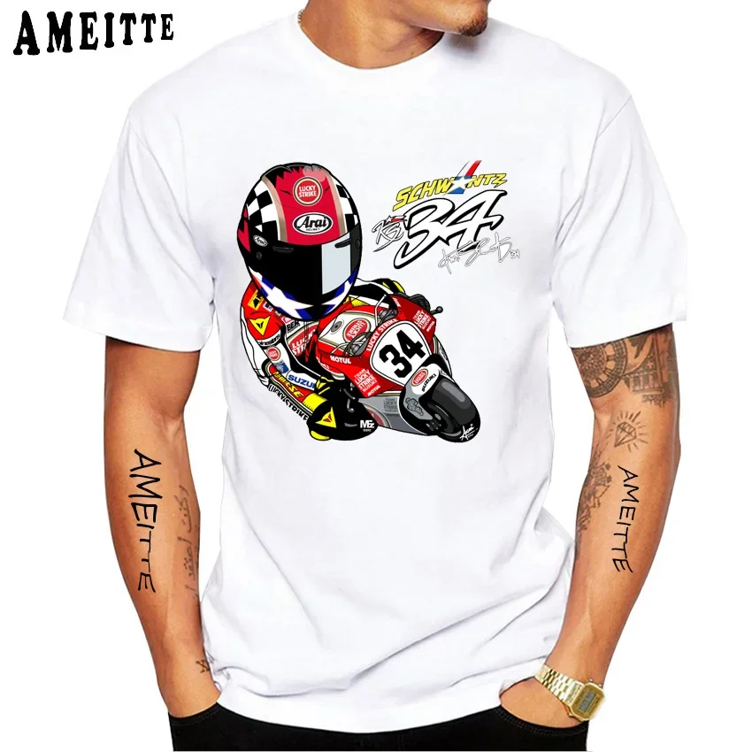 

Kevin Schwantz 34 GP Legend T-Shirt New Men Short Sleeve Boy GS Adventure Sport Casual White Tees Man Motorcycle Riding Tshirts