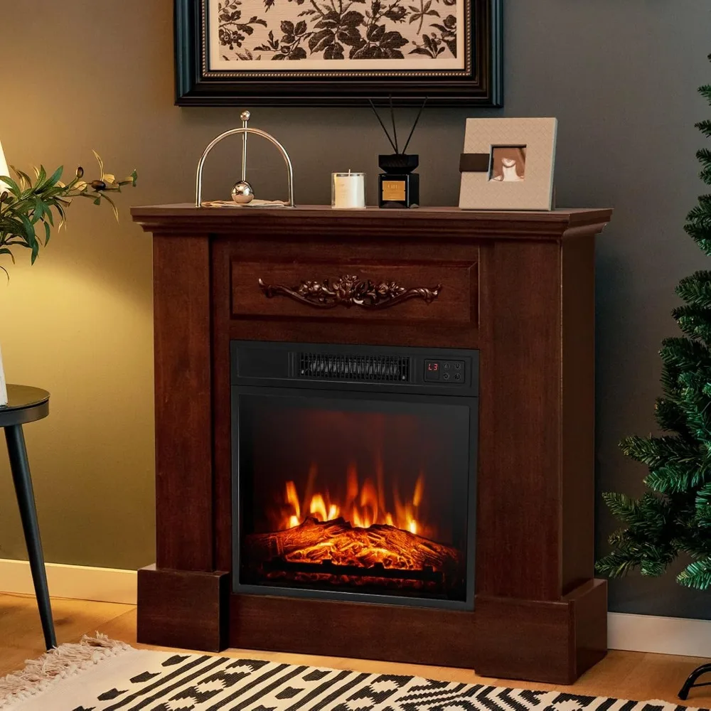 Electric Fireplace with Mantel,  Freestanding Fireplace Heater with Remote Control, Thermostat, 6H Timer,Adjustable