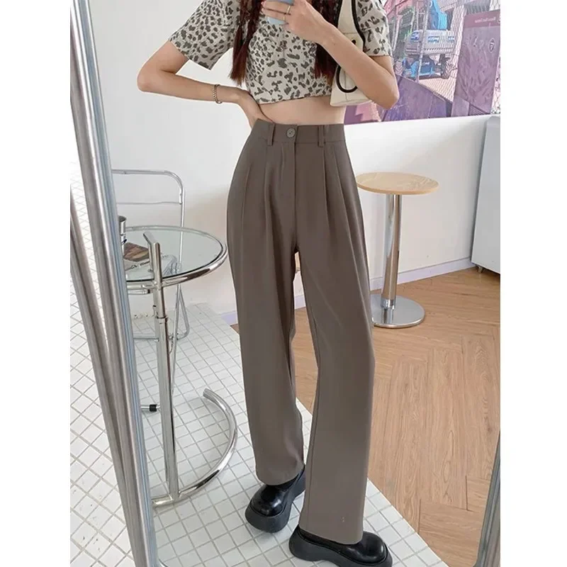 Women New Solid Color Blazer Pants Single Button High Waist Sport Pant Autumn Winter Casual Loose Ankle-Length Wide Leg Trousers