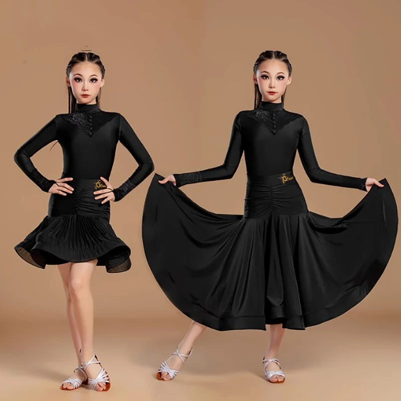 

Kids Girls Embroidery Modern Latin Dancewear Competition Uniform National Standard Ballroom Performance Dance Clothes